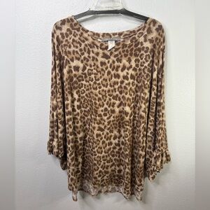 Pixi & Ivy 2X Cheetah Print Ruffled Sleeve Blouse NWT